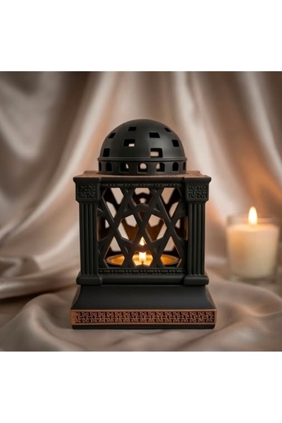 BAKHOOR Minimalist Black Square Incense Burner with Wave Cut-Outs and Bronze ...