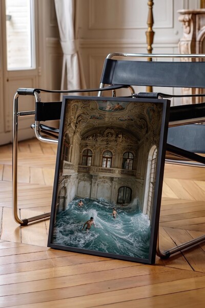 Postifull Wave and People Poster, Black Framed Poster, Old Money Series, No:1...