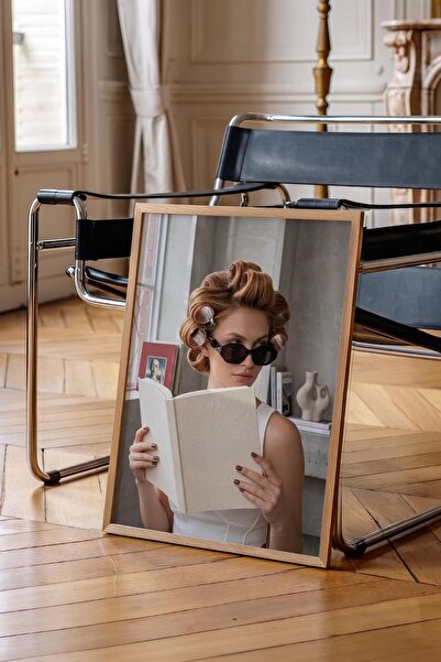 Postifull Woman and Book Poster, Wooden Framed Poster, Old Money Series, No:1...
