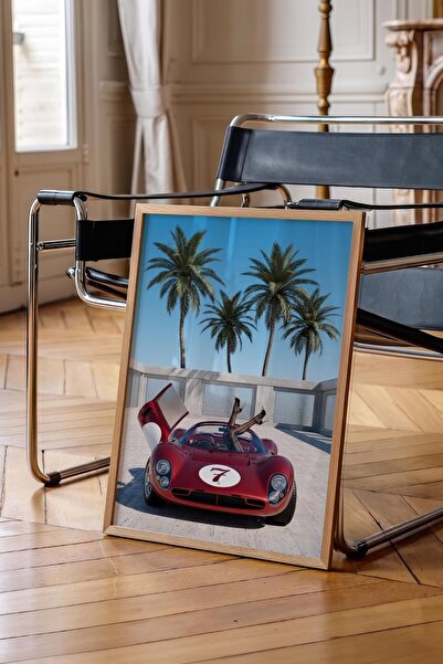 Postifull Red Car and Palm Trees Poster, Wooden Framed Poster, Old Money Seri...