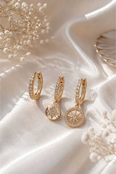 Sylvera Shop Polar Star 3-Piece Combination Hoop Earring Set (Gold Color)