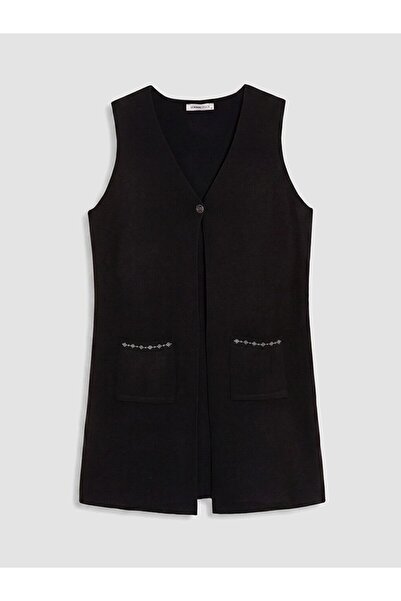 LC Waikiki Lcw Grace Black V-Neck Women's Knitwear Vest