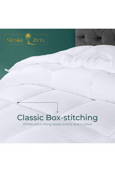 Siesta Zen Ultra Soft Oversized Comforter 160x200cm Microfiber Duvet Insert with Virgin Hollowfiber Filling 7.5 Tog All Season Alternative Box Stitched Fluffy & Breathable