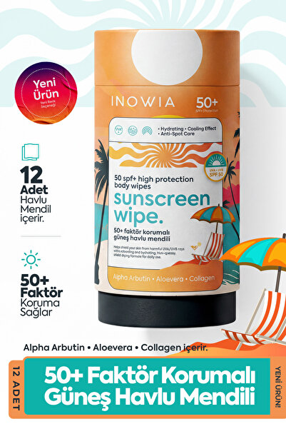 YUZA BEAUTY INOWIA SPF 50+ Yüz ve Vücut İçin Güneş Koruyucu Islak Havlu Mendi...