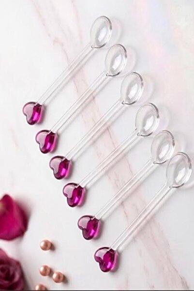 DECOSTYLE Pink Heart Glass Teaspoon Set of 6 - Decorative and Stylish Present...
