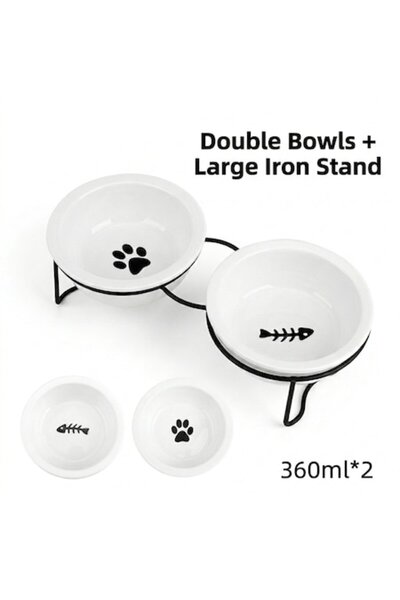 Nunbell Boluri Duble pentru Pisici din Ceramica cu Suport Metalic, Set pentru...