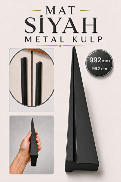 Badem10 ÖZEN Düz Mat Siyah Mobilya Kulp 992 mm 99.2 cm Uzun Çekmece Dolap Kap...