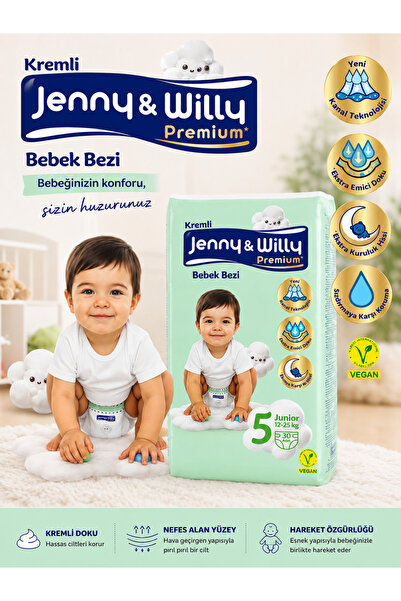 Jenny & Willy Premium Kremli Bebek Bezi 5 Numara Junior 12-25 Kg 30 Adet Süpe...