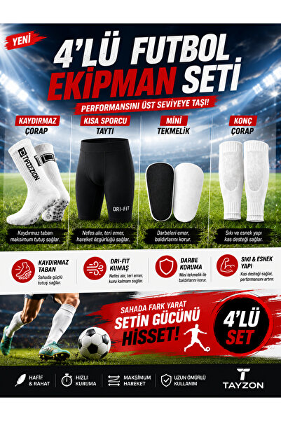 Tayzon 4'Lü Futbol Antrenman Ekipmanları Pro Dri Fit Tayt Mini Tekmelik Kaydı...