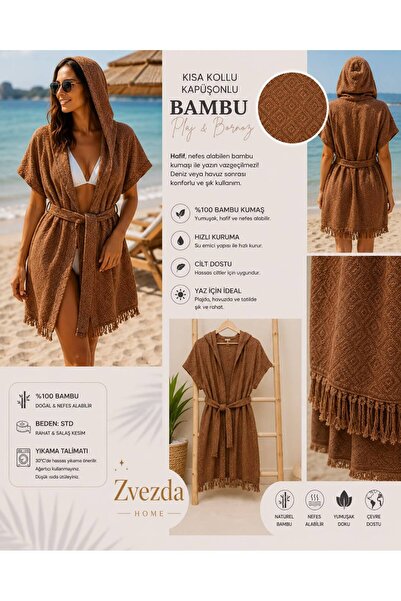 Zvezda Home Kadın Bambu Plaj Bornozu