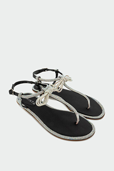 LAMİNTA Balvin Stoned Flat Women's Black Sandals