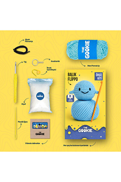 The Gookie Mini Fish Flippo Crochet Kit Amigurumi Knitting Toy Kit with Video for Beginners