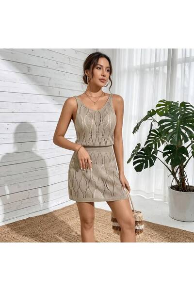 AlanTeks Beach Dress Women's Bohemian Openwork Knitwear V-Neck Sleeveless 100...