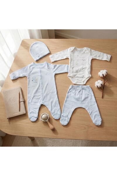 ALTINTAŞ BABY Caramell Special Box Set of 4 with Starry Teddy Bear Overalls