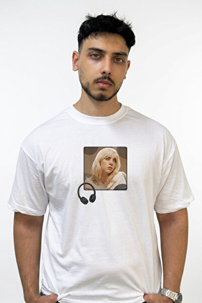 Anetos Billie Eilish_141 Design Printed Oversize White T-Shirt