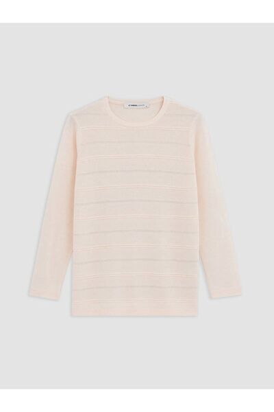 LC Waikiki Lcw Grace Pink Crew Neck Striped Women's Knitwear Sweater