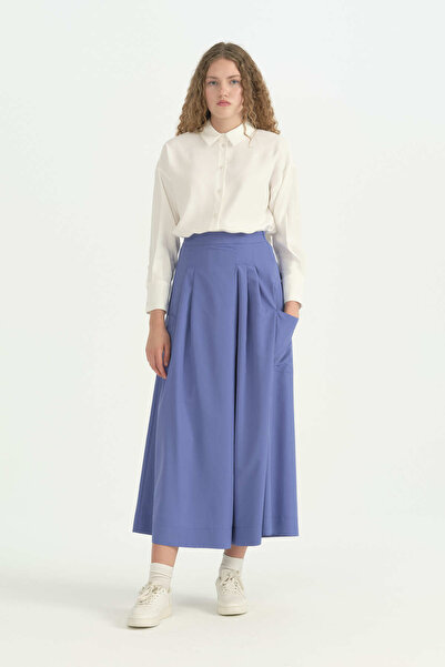 Nihan Elastic Waist Skirt Trousers - Indigo