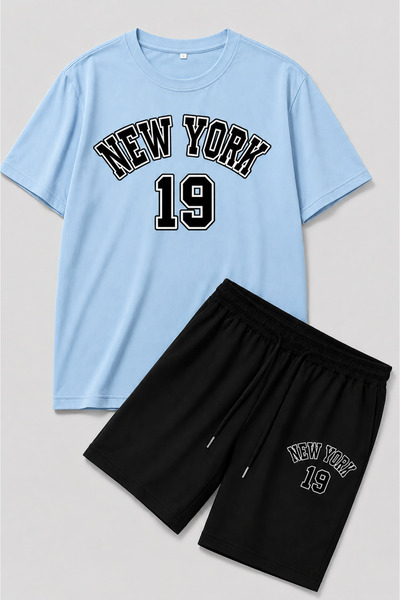 SILATU Unisex New Yorkk 19 Printed Shorts T-Shirt Set