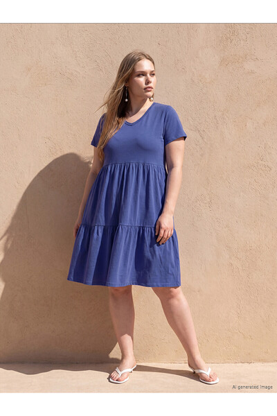 LC Waikiki Nevavm Plus Size V-Neck Layered Dress with a Difference