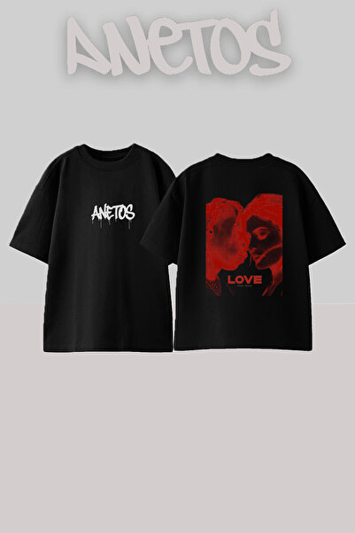 Anetos تي شيرت أسود كبير الحجم مطبوع بتصميم كايلي ترافيس للجنسين