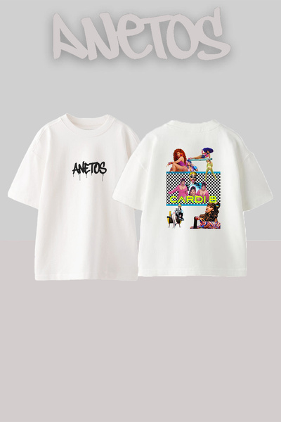 Anetos Cardi B_30 Σχέδιο με στάμπα Unisex Oversize Λευκό T-shirt