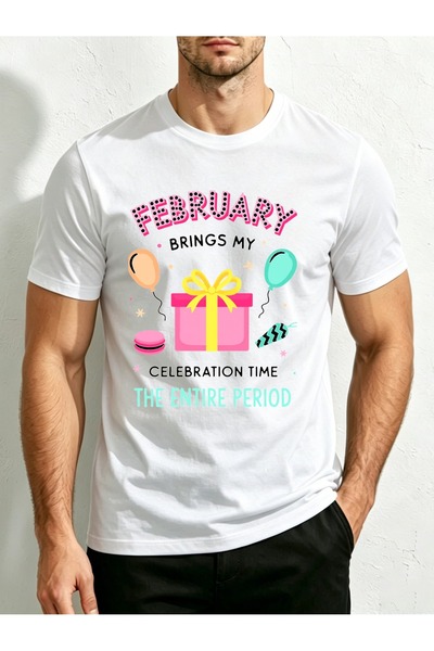 1001 Line Cute And Playful, Men'S T-Shirt, February Full Period, Birthday Cel...