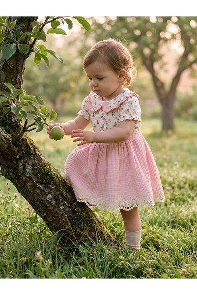 INFANT Rochie bebe cu guler volanat și dantelă Ivory - Mărimi de la 2 la 4 ANI