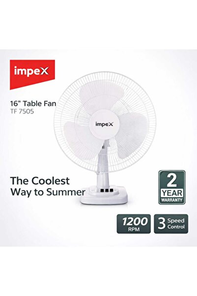 IMPEX مروحة طاولة 16 بوصة TF7505 بثلاث سرعات وتدفق هواء عالي