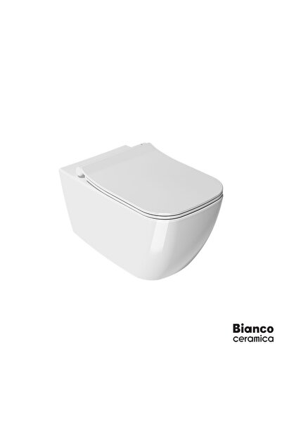BIANCO CERAMICA Mizo Rimless Λεκάνη Κρεμαστή Με Κάλυμμα Βακελίτη Slim Soft Cl...