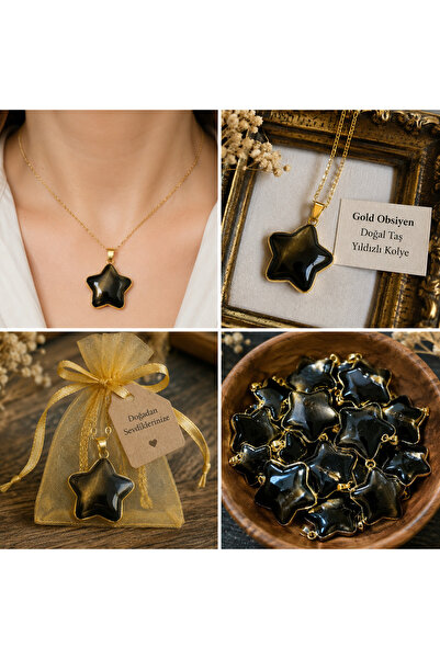 best bioenerji taş terapi Goold Obsidian Starry Natural Stone Necklace |   Ce...