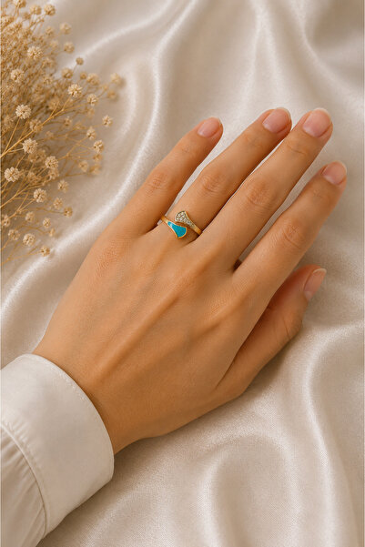 Belasso Steel Gold Color Turquoise Enamel Zircon Stone Adjustable Ring