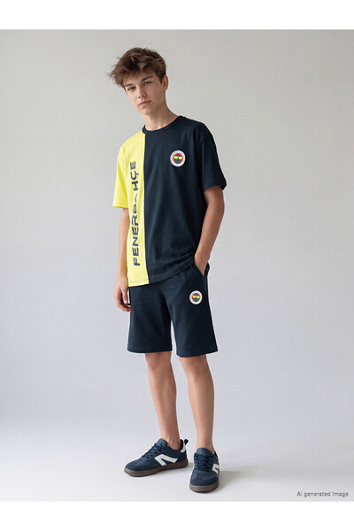 LC Waikiki Lcw Kids Navy Blue Fenerbahçe Printed Boys' Shorts Set