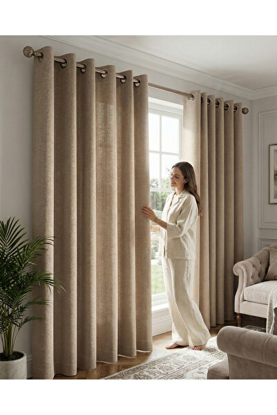 Pyramid Home Milano Linen Eyelet Background Curtain Rustic Single Wing Non-Cr...