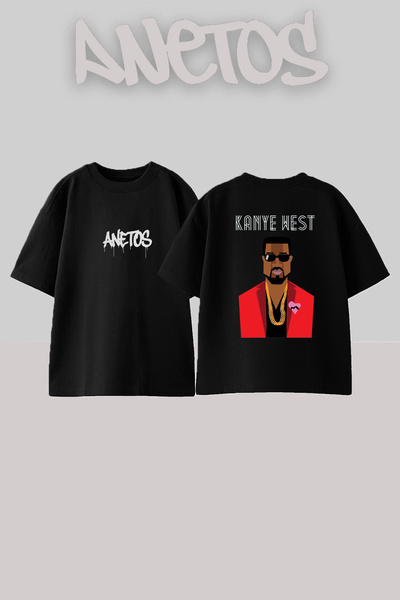 Anetos Kanye West_54 Μαύρο μπλουζάκι με στάμπα σχεδίου Unisex Oversize