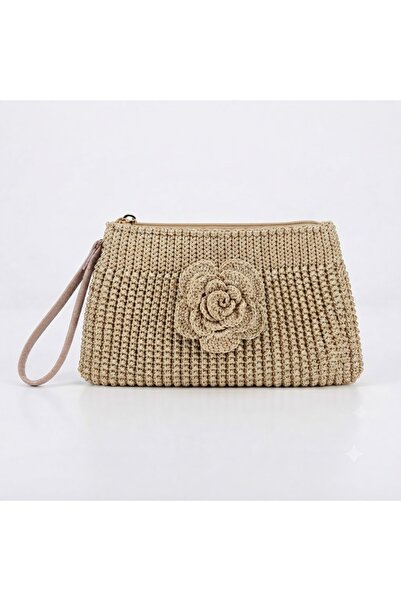 NOBRENT Handmade Metallic Beige Knitted Bag – Elegant Design