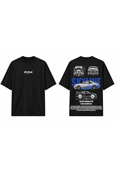 TOMRİS TASARIM Nissan Skyline R34 GT-R JDM Oversize T-Shirt