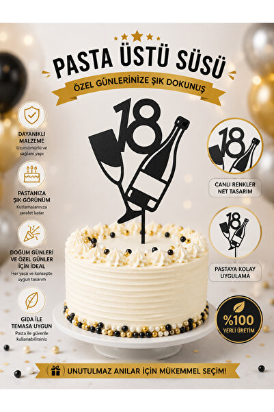 LİYA3D 18Th Birthday Cake Topper – Champagne Themed 18Th Birthday Age Birthda...