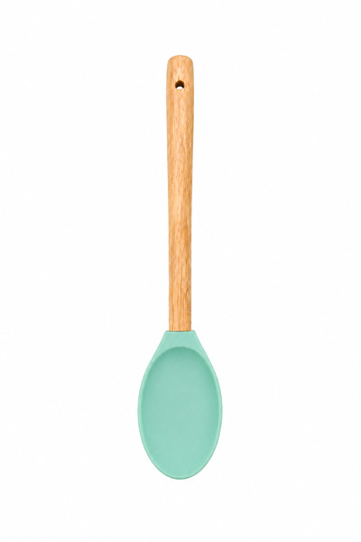 BRANDLESS Lingură din silicon pentru gătit și servit, mâner din lemn, verde