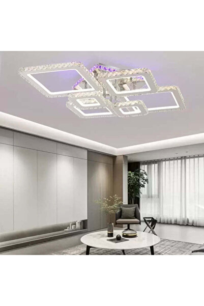 CMHOME Lustra LED cu telecomanda si cristal NOVA RHOMBA RGB 178W, 6 Patrate, ...