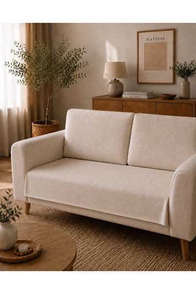 Luxoras Home Düz Keten Sade 2 Kişilik Koltuk Örtüsü Bohem Dekoratif Kanepe Çe...