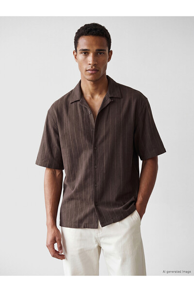 LC Waikiki Nevavm Regular Fit Striped Men's Textured Shirt with a Difference