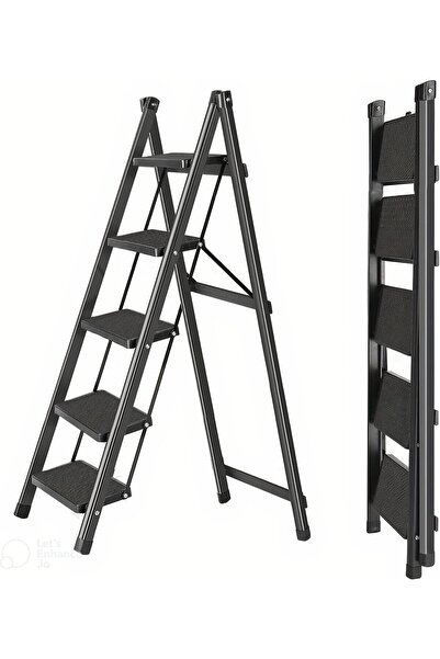Cady One 5 Step Folding Ladder with Wide Anti-Slip Treads, Heavy Duty with St...