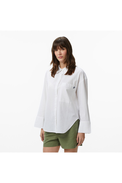 Tommy Hilfiger Cover Up Kadın Beyaz Crop Keten Gömlek
