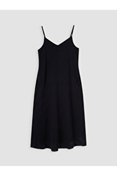 LC Waikiki Black V-Neck Muslin Dress with Rope Straps