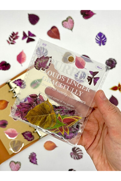 Kağıt Gemi Dükkan Purple Dream Leaves 40 Adet Dekoratif Mor Yaprak Şeffaf Pet...