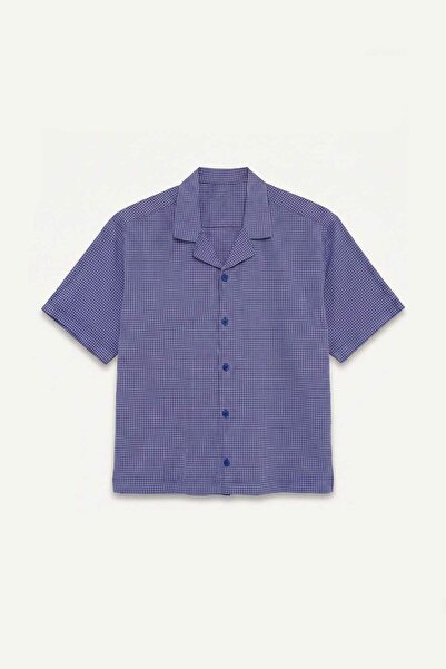 DeFacto Boxy Fit Apaş Collar Checkered Seersucker Textured Short Sleeve Shirt...