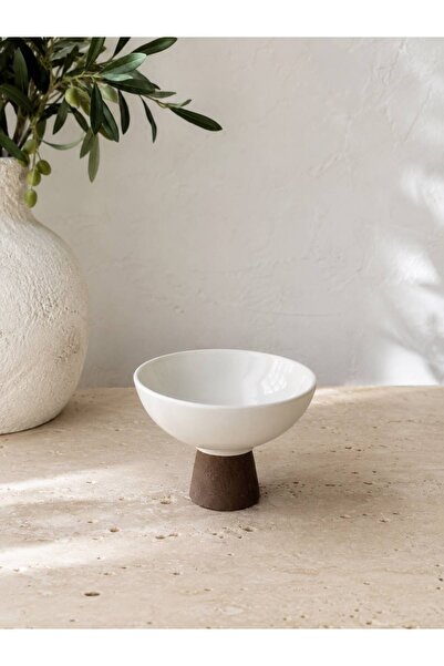 LEONEV Porcelain Serving Bowl with Wooden Legs, Mini Size, Diameter 10 Cm, 1 ...