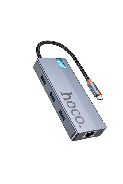 Hoco USB Hub HB51 Wow 6-in-1 USB-C σε HDTV+RJ45+PD+ 3 x USB 3.0 Γκρι 18cm