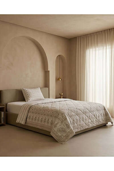 REDTAG Beige 2-Piece Printed Quilt Twin Size Set (150 x 200 cm)