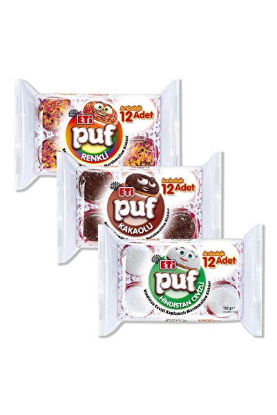 Eti Puf 12 li Kakaolu-Karışık-Hindistan Cevizli 3 lü Karma Paket